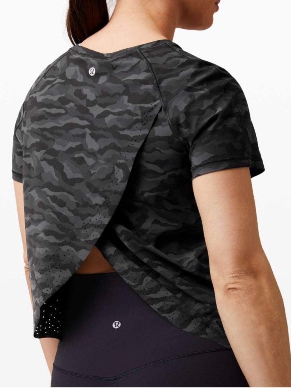 lululemon athletica Black Camo Open-Back Short Sleeve Tee